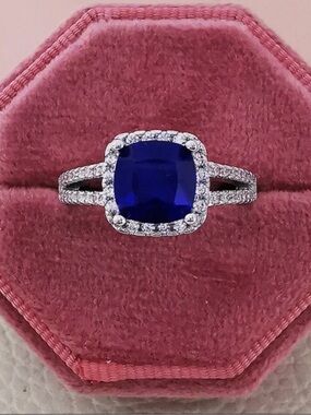Swarovski Elements 925 Sterling Silver Blue Sapphire Solitaire Ring NEW